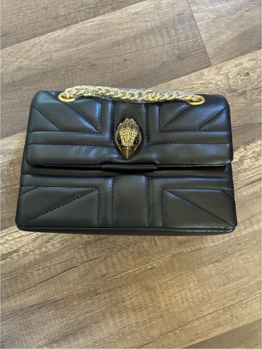 Black Quilted Chain-Handle Women's Shoulder Bag with eagle head emblem